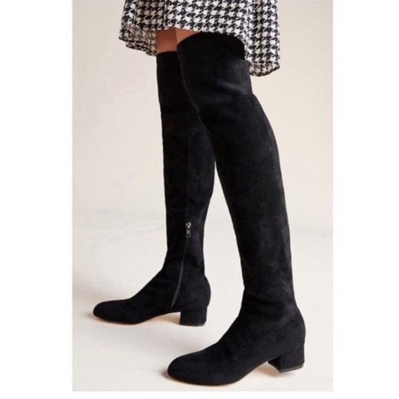 Anthropologie Shoes - Anthropologie Black Suede Over-The-Knee Boots 1.5” Block Heel Sz 6 Witchy Office